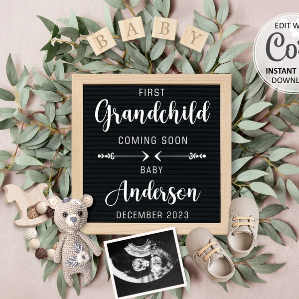 Grootouder Zwangerschap aankondiging Digitale eerste kleinkind Onthullen vervaldatum Kleinbaby Bewerkbare babyaankondiging Social Media Instagram #537