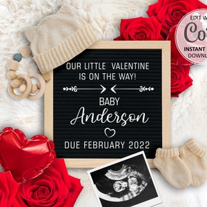 Faire-part de bébé pour la Saint-Valentin Carte numérique de grossesse, bébé de février Révéler la date limite pour l'annonce modifiable #091 sur les réseaux sociaux