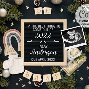 Faire-part de bébé numérique Noël grossesse date d'échéance modifiable pour les médias sociaux, faire-part personnalisé non sexiste #106