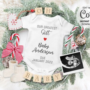 Faire-part de grossesse de Noël carte numérique date d'accouchement pour bébé d'hiver pour les médias sociaux, annonce modifiable neutre en matière de genre décembre #080