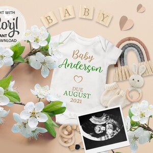 Editable Spring Baby Announcement Digital Social Media card, Easter Pregnancy Reveal due date Personalized birth Announce for Instagram #008