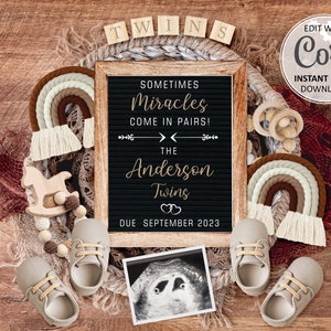Rainbow Twin pregnancy announcement digital Social Media, Twins Rainbow Baby Reveal due date gender neutral Facebook Instagram Announce #284