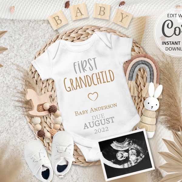 Grandparents Baby announcement Digital Rainbow Pregnancy Grandchild Reveal due date Grandbaby Editable Boho Announce for Social Media #216