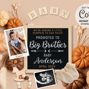 Big Brother Fall Pregnancy Announcement digital, Pumpkins Baby announcement editable for social media, Thanksgiving birth announce #347