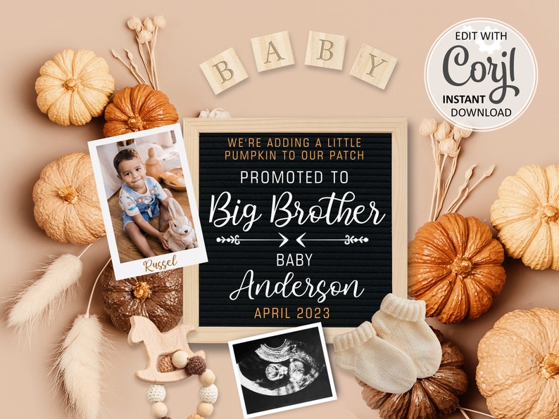 Big Brother Fall Pregnancy Announcement Digital, Pumpkins Baby ...