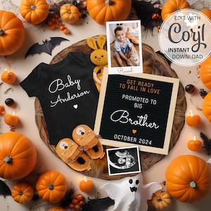 Second Pregnancy Announcement digital, Big Brother Baby announcement Halloween editable social media post, gender neutral birth reveal #1261