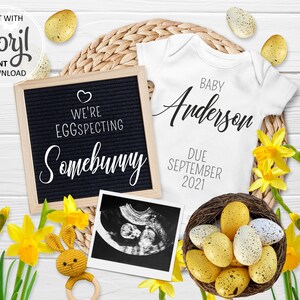 Easter Pregnancy Announcement Digital Social Media card, Editable Spring Baby Reveal due date Personalized birth Announce for Instagram #015