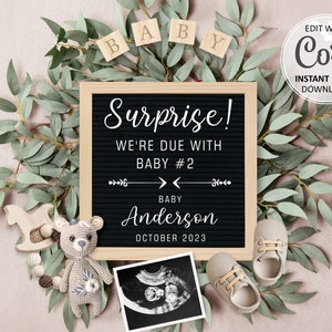 Second Baby announcement Digital Pregnancy, Surprise Baby #2 Reveal due date, Baby #3 Personalized Editable Announce for Social Media #487