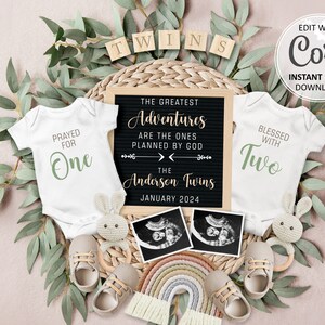 Twin Pregnancy announcement Digital Religious Rainbow Baby Reveal Editable Social Media post  Greatest Adventure #555