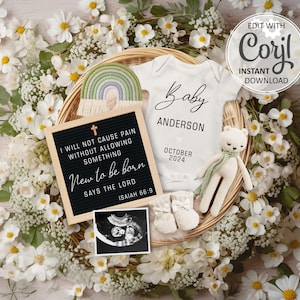 Isaiah 66:9 Christian Pregnancy Announcement digital, Rainbow Baby Pregnancy Announce, Social Media Baby Announcement Template #1128