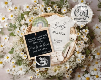 Isaiah 66:9 Christian Pregnancy Announcement digital, Rainbow Baby Pregnancy Announce, Social Media Baby Announcement Template #1128