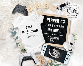 Tarjeta digital editable para anunciar el embarazo de un jugador, anuncio de embarazo de videojuego, fecha de parto, anuncio de Instagram, jugador 3 ingresó, papá gamer mamá #200