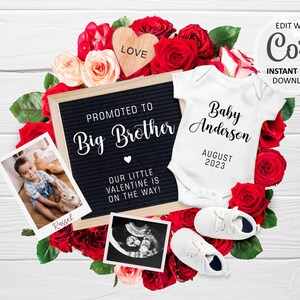 Second Pregnancy Announcement digital, Valentine Big Brother second Baby announcement editable social media, February birth announce #493