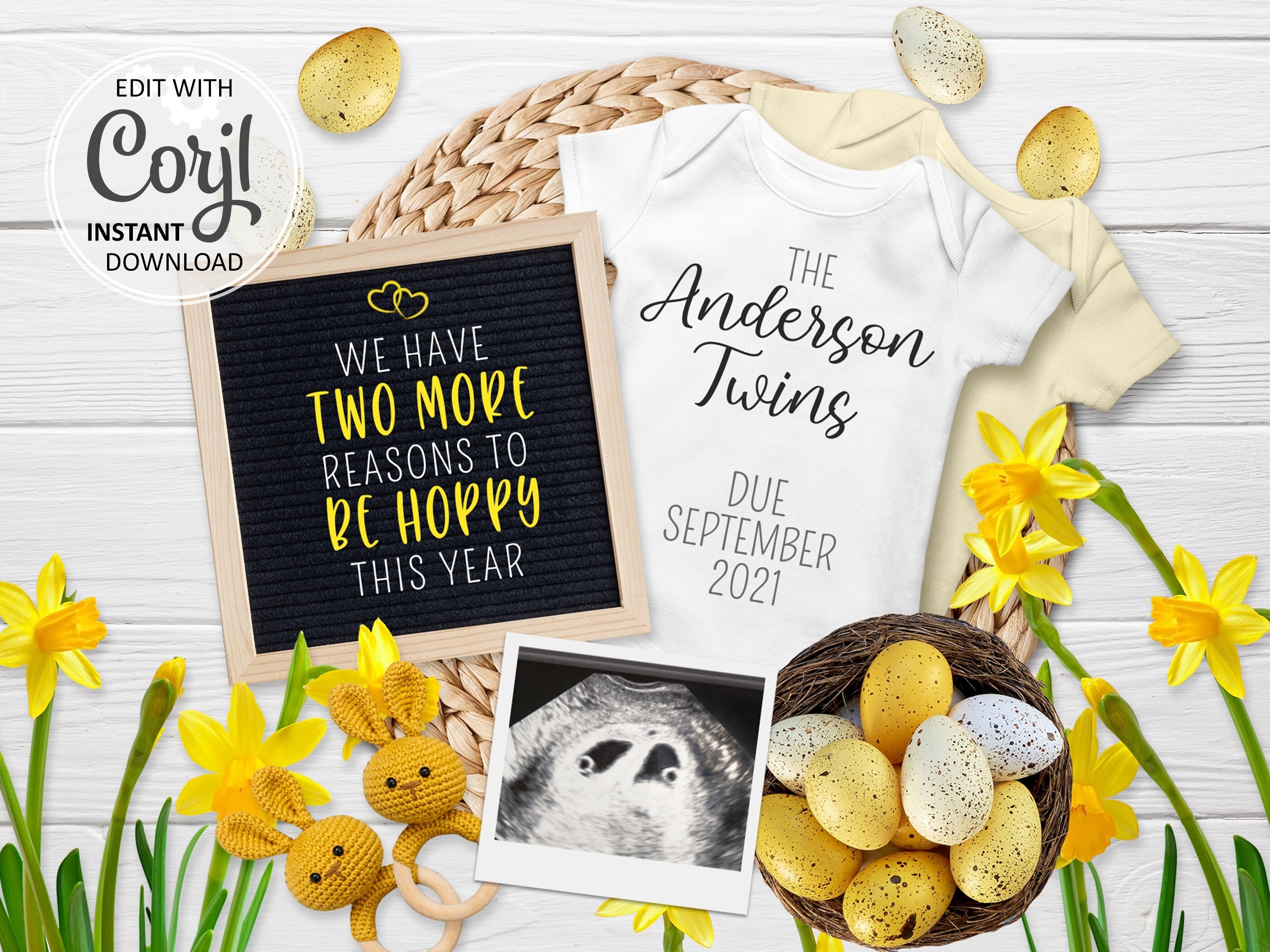 Easter Twins Baby Announcement digital Social Media Instagram Etsy España