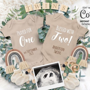 Rainbow twin announcement for Social Media, Digital Pregnancy Reveal due date Personalized Editable Baby Announce Instagram September #026