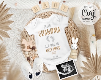 Grandma baby announcement digital card, Grandparent Boho Grandbaby pregnancy Reveal due date Announce for Social Media #218
