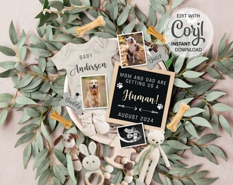 Anúncio de gravidez de cachorro: revelação minimalista do bebê, modelo editável (download digital 5 x 7 em JPG/PDF) #1101