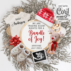 Christmas Pregnancy Announcement Digital, December Baby Announcement Reveal, Gender Neutral Editable Social Media template New Year #925