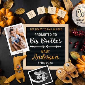 Big Brother Fall Pregnancy Announcement digital, Pumpkins Baby announcement editable for social media, Thanksgiving birth announce #345