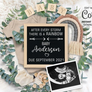 Digital Pregnancy Announcement for Social Media, Rainbow Baby Reveal due date Personalized Editable Announce Instagram August September #029