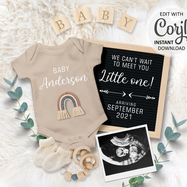 Digital Pregnancy Announcement Social Media card, Rainbow Baby Reveal due date Editable Personalized Letter Board Instagram Announce #006