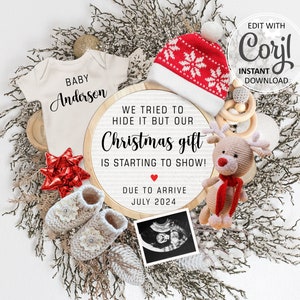 Christmas Digital Pregnancy Announcement, December Baby Announcement Reveal, Gender Neutral Editable Social Media template New Year #918