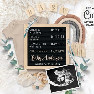 IVF Pregnancy Announcement Digital, IVF Baby, Gender Neutral IUI Baby Announcement, Rainbow Baby reveal Editable, Worth every shot #545