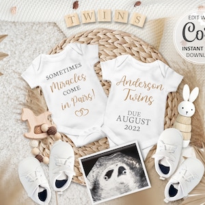 Tarjeta digital Boho con anuncio de embarazo de gemelos para redes sociales, Facebook, Instagram, gemelos de género neutro, revelación de fecha de parto, anuncio n.° 208