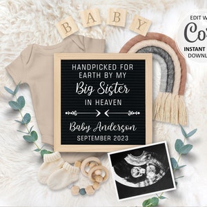 Digital Rainbow Pregnancy Announcement for Social Media, Baby Reveal due date Editable Announce Instagram, Handpicked from heaven #278