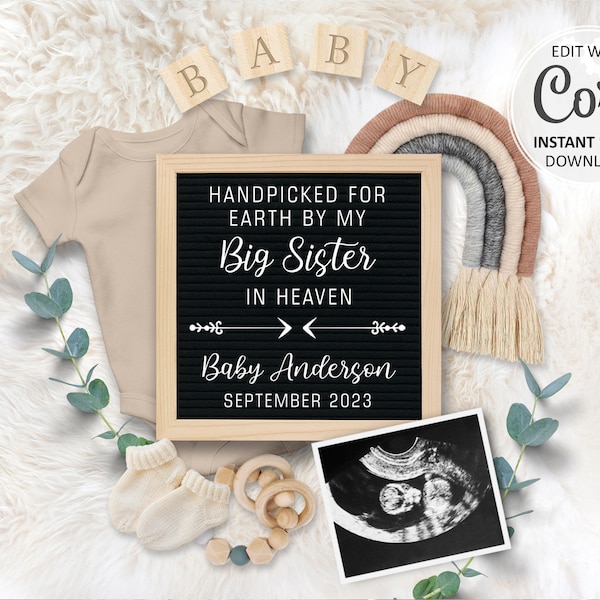 Digital Rainbow Pregnancy Announcement for Social Media, Baby Reveal due date Editable Announce Instagram, Handpicked from heaven #278