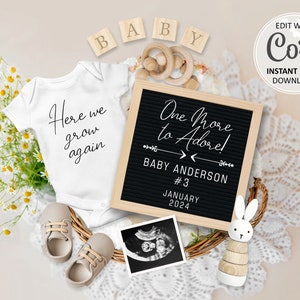 Second Pregnancy announcement Digital Baby #2, One more to Adore Reveal due date, Personalized Editable Announce Template Social Media #740