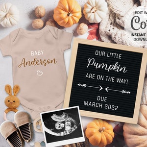 Fall Baby Announcement Digital, Pumpkins Pregnancy Reveal, Thanksgiving Editable Announce Social Media template #112
