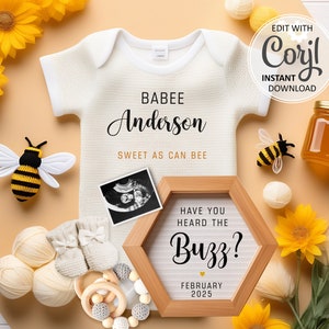 Bee Pregnancy Announcement Digital, Honey Bee Baby Reveal, A Little Honey Bee Pregnancy Reveal, Gender Neutral Baby Announce template #1273