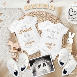 Grandma Twin Pregnancy Announcement digital Boho, Facebook Instagram gender neutral twins Baby Reveal due date Announce #514