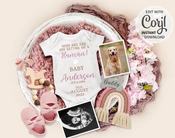 Dog Baby Announcement Digital Pregnancy Rainbow baby its a girl Gender Reveal due date Mum & Dad are getting me a Human #181