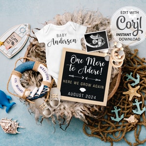 Second Pregnancy Announcement Digital Summer Baby Reveal, Little Beach Bum Gender Neutral Seashell Baby Announcement One more to adore #1028