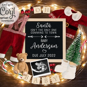 Faire-part de bébé de Noël carte numérique date d'échéance pour les médias sociaux, annonce modifiable du père Noël pour le nouvel an décembre #124