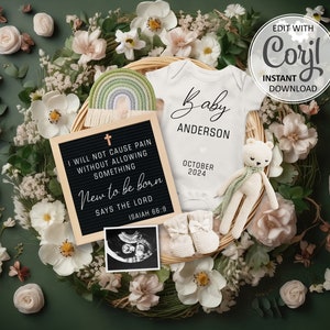 Isaiah 66:9 Christian Pregnancy Announcement digital, Rainbow Baby Pregnancy Announce, Social Media Baby Announcement Template #1169