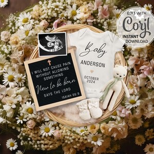 Isaiah 66:9 Christian Pregnancy Announcement digital, Rainbow Baby Pregnancy Announce, Social Media Baby Announcement Template #1206