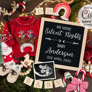 Faire-part de bébé de Noël carte numérique date d'échéance pour les médias sociaux, annonce modifiable No More Silent Nights pour le Nouvel An #134