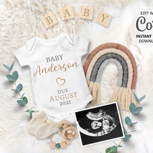 Faire-part de grossesse numérique arc-en-ciel pour bébé Annonce personnalisée modifiable pour Instagram août septembre # 175