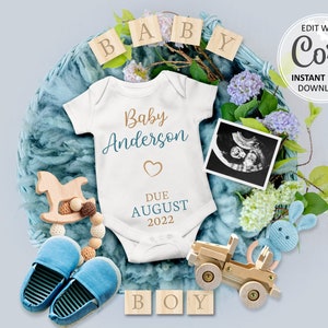 Annonce numérique de grossesse pour bébé garçon, annonce de grossesse pour bébé garçon, faire-part de naissance modifiable pour une fête prénatale #171