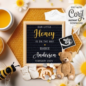 Bee Pregnancy Announcement Digital, Honey Bee Baby Reveal, A Little Honey Bee Pregnancy Reveal, Gender Neutral Baby Announce template #1271