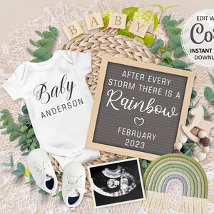 Faire-part de grossesse numérique arc-en-ciel pour les réseaux sociaux, date prévue pour le bébé arc-en-ciel, annonce modifiable sur Instagram #321