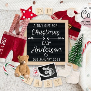 Faire-part de bébé de Noël garçon numérique carte date d'échéance du dévoilement de la grossesse de décembre pour les médias sociaux, annonce modifiable #240 de janvier