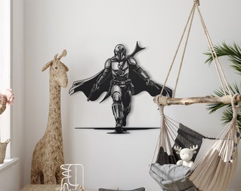 Mandalorian gedetailleerde metalen silhouet, Mandalorian Metal Wall Art, Metal Wall Art Decor, cadeau voor vriend, verjaardagscadeau, cadeau voor hem