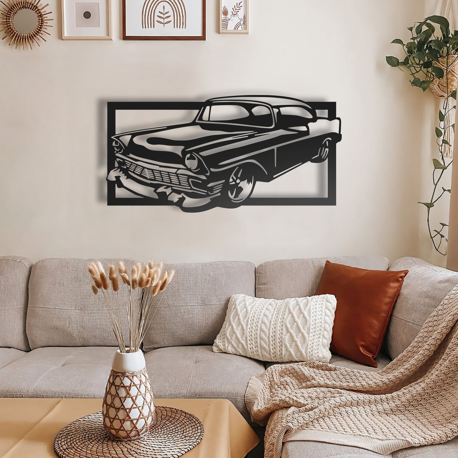 Classic Car Metal Wall Art, Classic Car Wall Sign, Outdoor Metal Wall