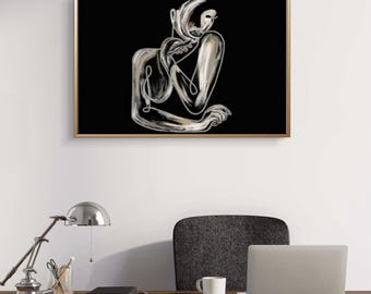 Abstract Line Art Woman Canvas Print, Modern Empowerment Artwork