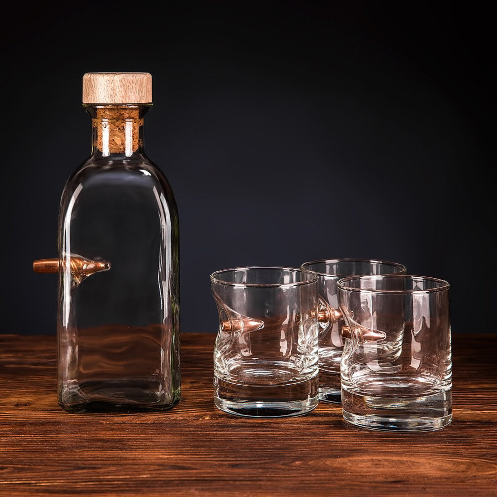 Whiskey Scotch Glass with Bullet Set Rock Glass in Woden Box Etsy