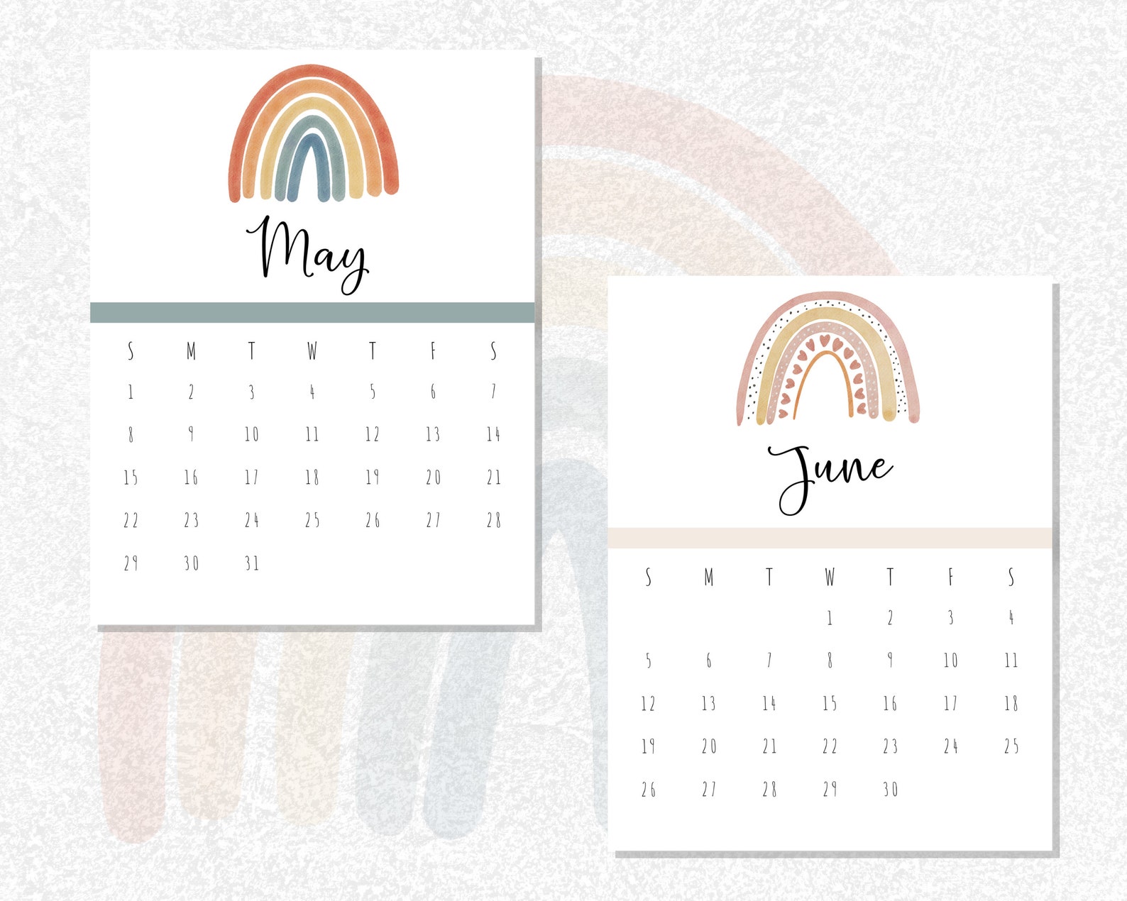 printable 2022 watercolor rainbow calendar printable etsy